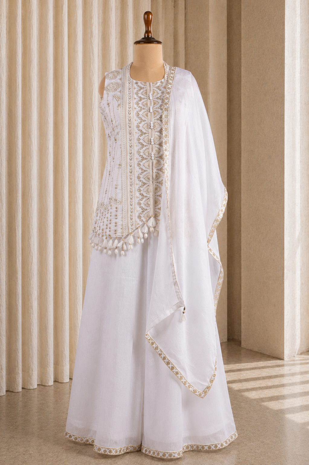 Stunning Chiffon Fabric With White Color N Diamond Work Suits