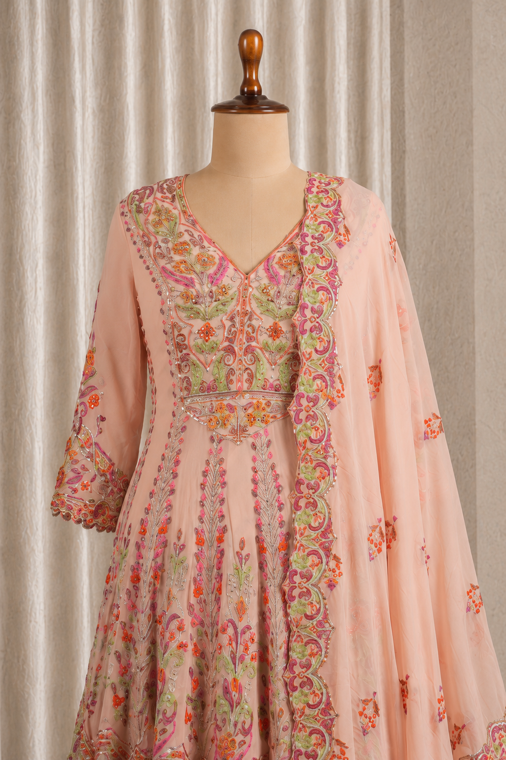 Fabulous Foux Georgette Pink Color Thread Work Style Palazzo Suits