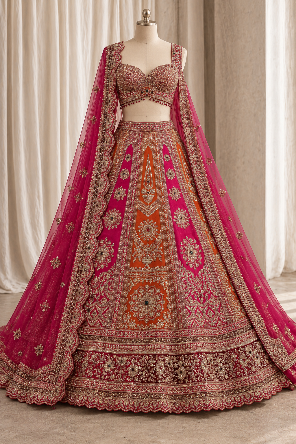 Marvelous Dupion Silk Fabric and Red & Rani Color With Zari Work Lehenga Choli