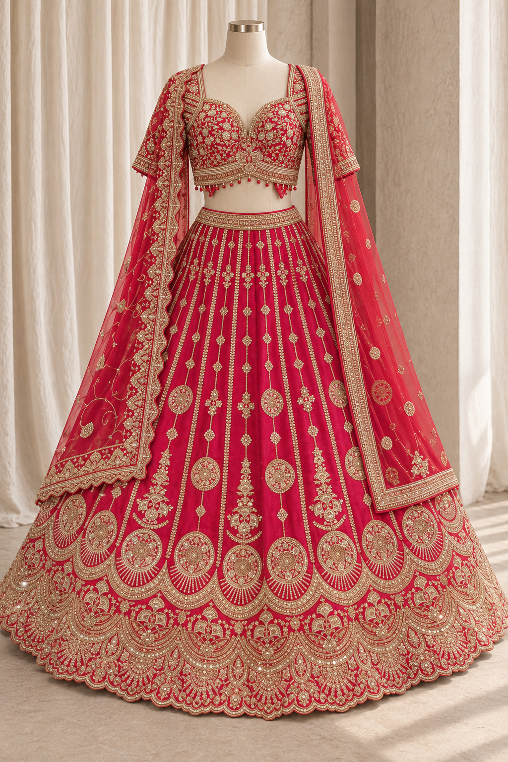 Wonderful Dupion Silk Fabric and Red Color With Sequins Work Lehenga Choli