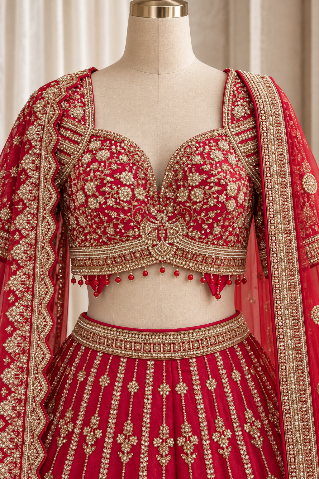 Wonderful Dupion Silk Fabric and Red Color With Sequins Work Lehenga Choli
