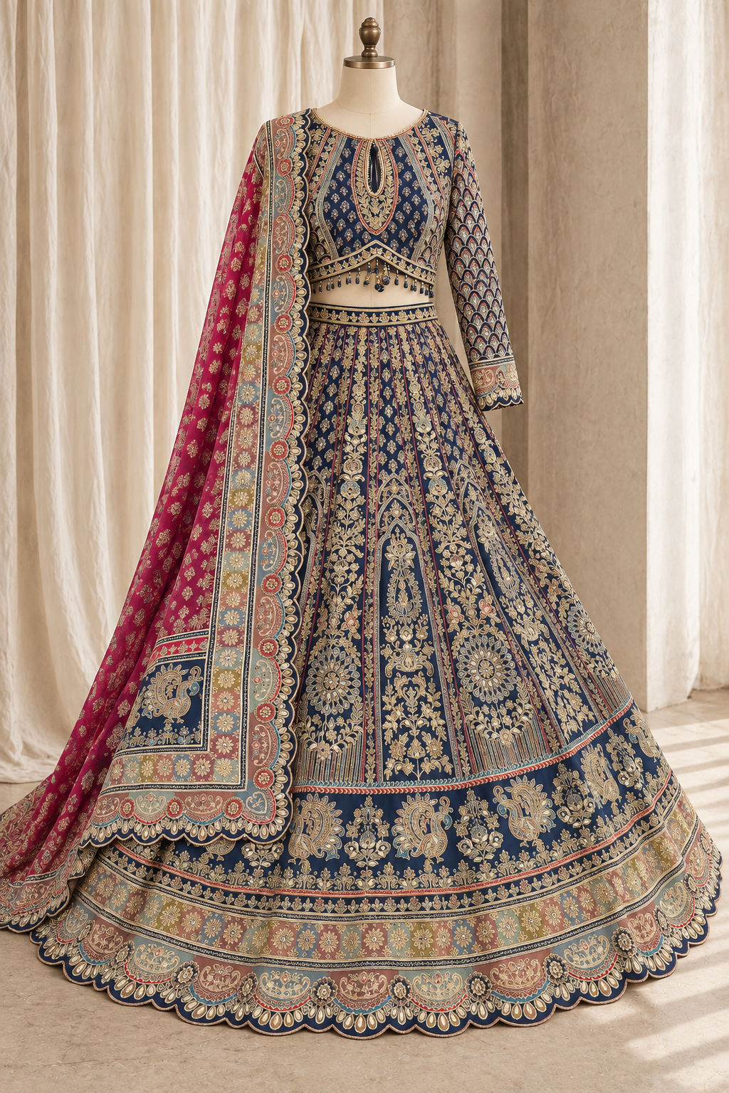 Amazing Crepe Silk Fabric and Navy Blue Color With Gota Patti Work Lehenga Choli