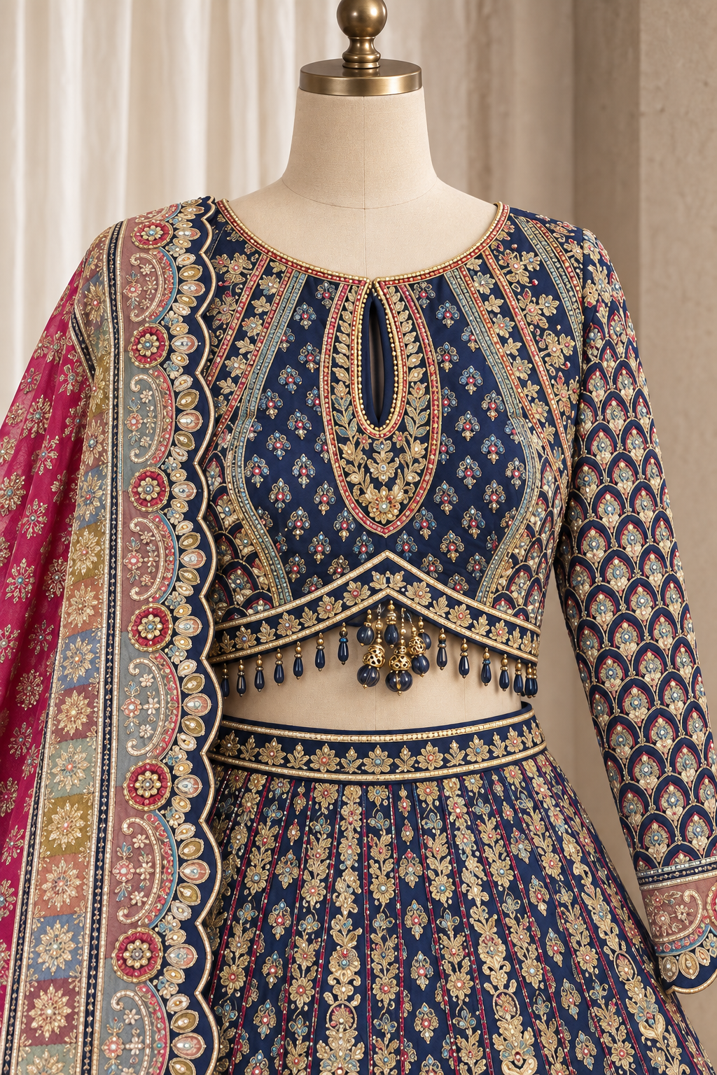 Amazing Crepe Silk Fabric and Navy Blue Color With Gota Patti Work Lehenga Choli