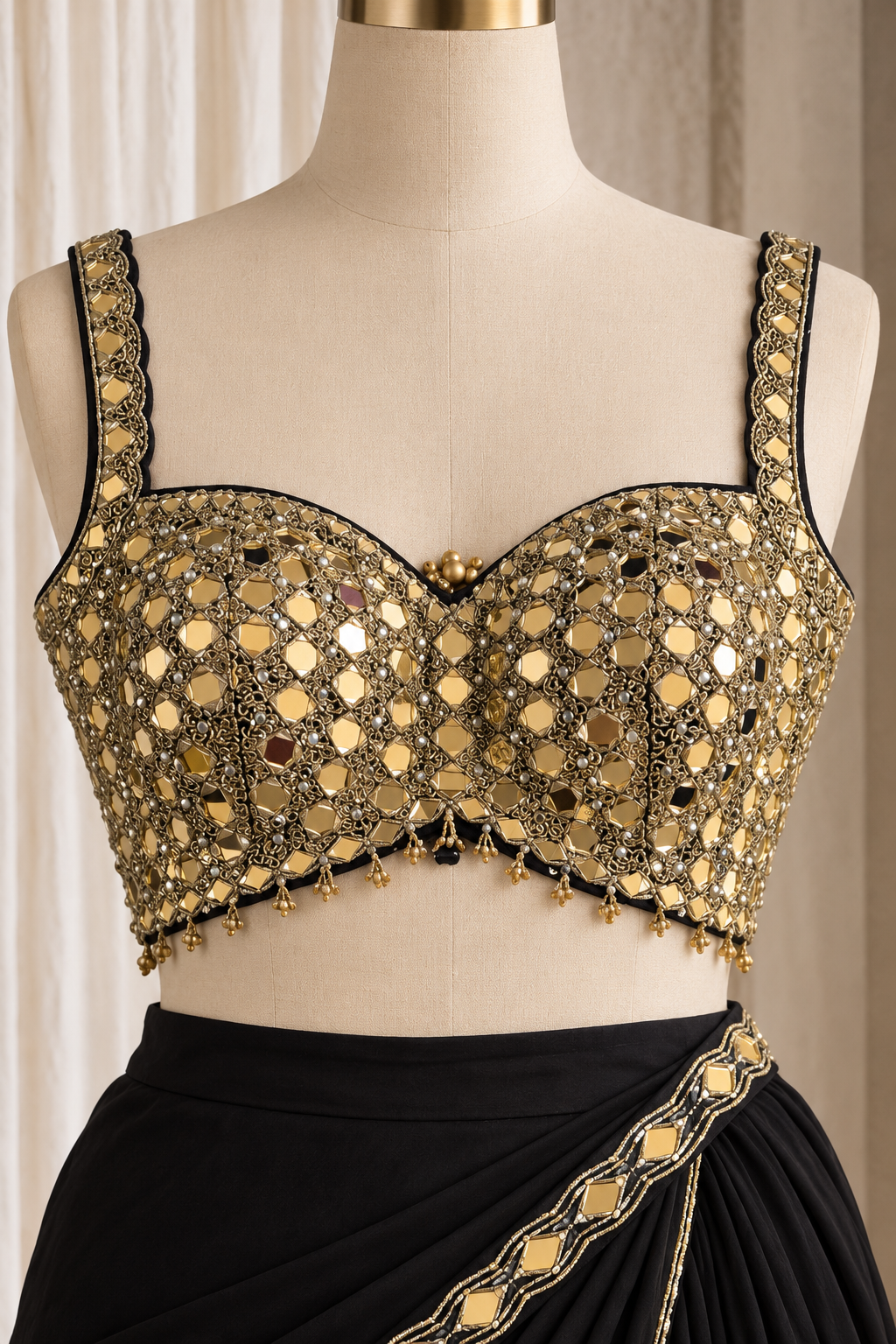 Pretty Chiffon Fabric and Black Color With Mirror Work Ready Choli Saree