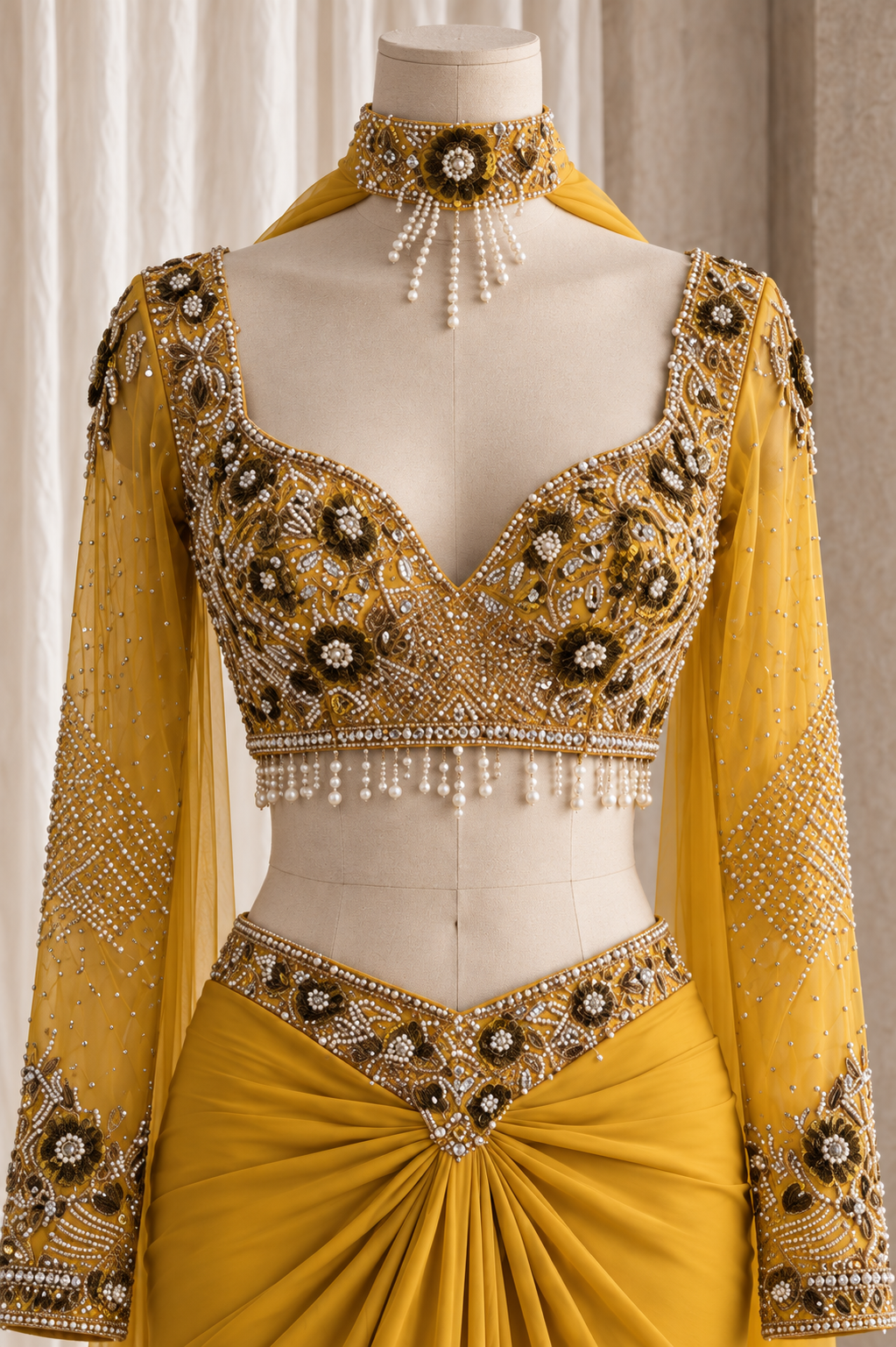 Gorgeous Satin Chiffon Fabric and Yellow Color With Diamond Work Ready Choli Saree