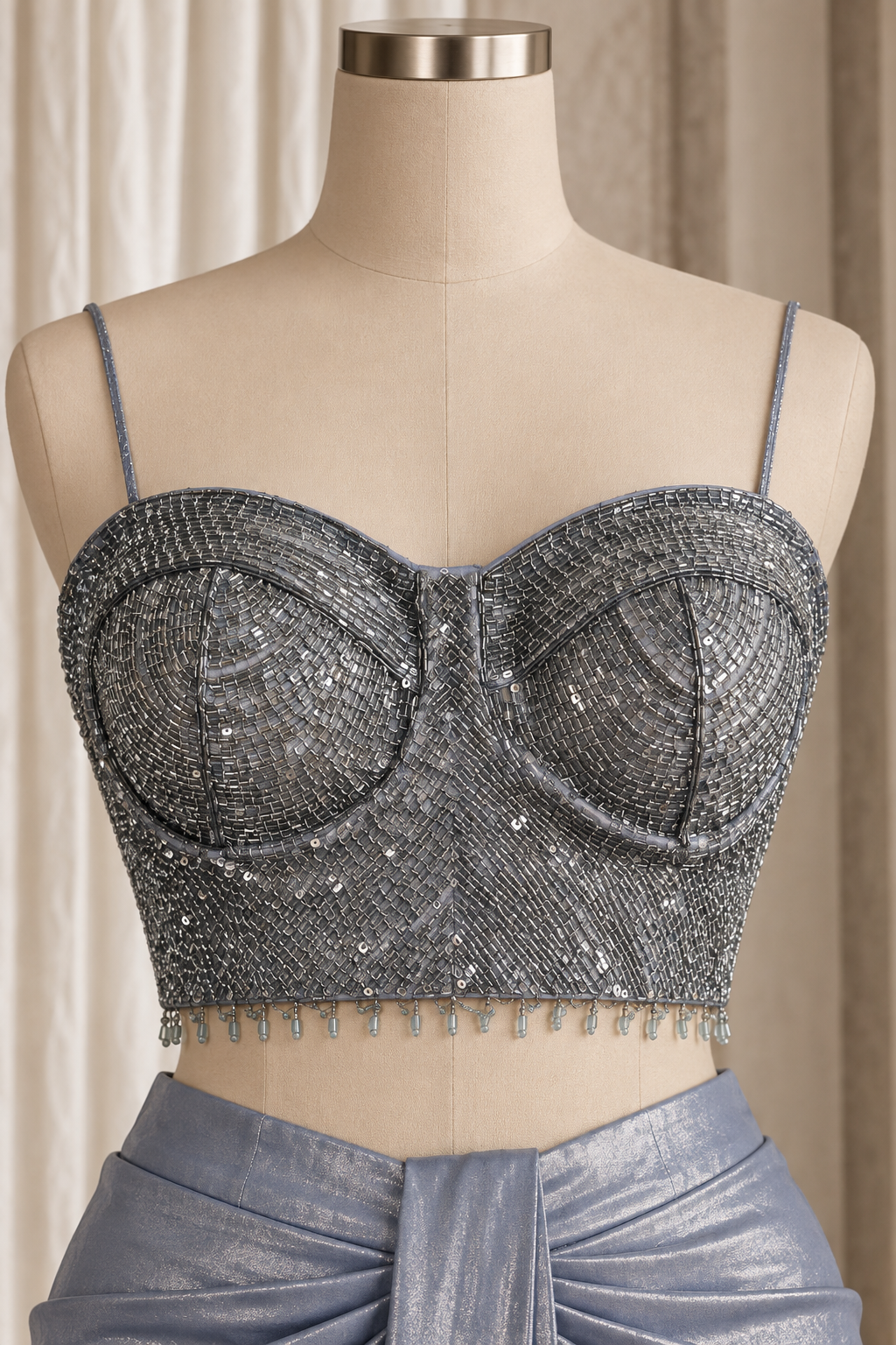Regal Lycra Fabric and Silver Grey Color With Cutdana Work Ready Choli Saree