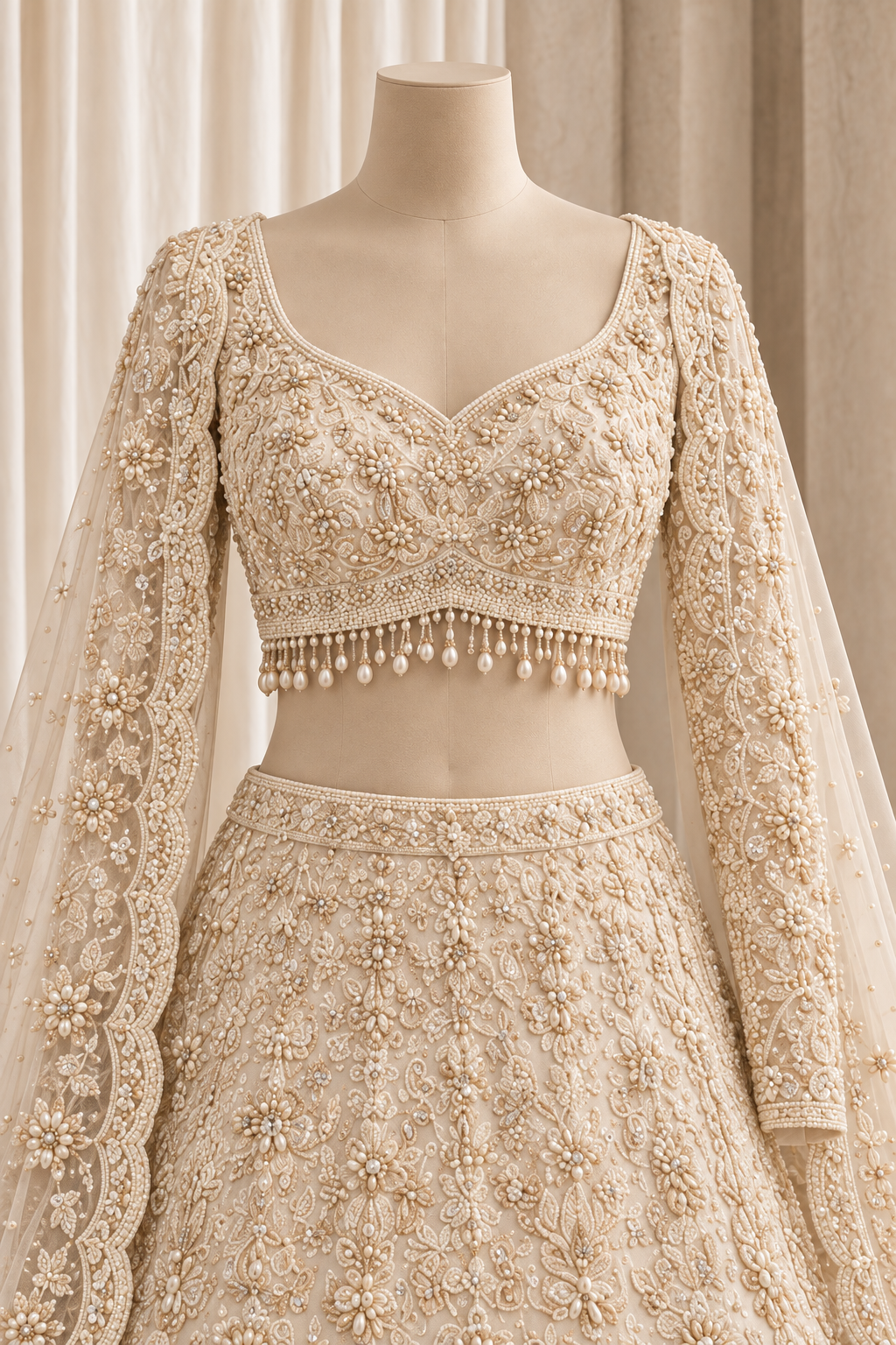 Attractive Soft Net Fabric and Ivory Color With Pearl Work Lehenga Choli