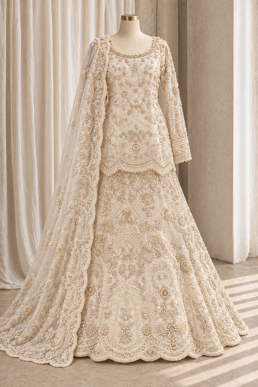 Superb Soft Net Fabric and Ivory Color With Pearl Work Lehenga Choli