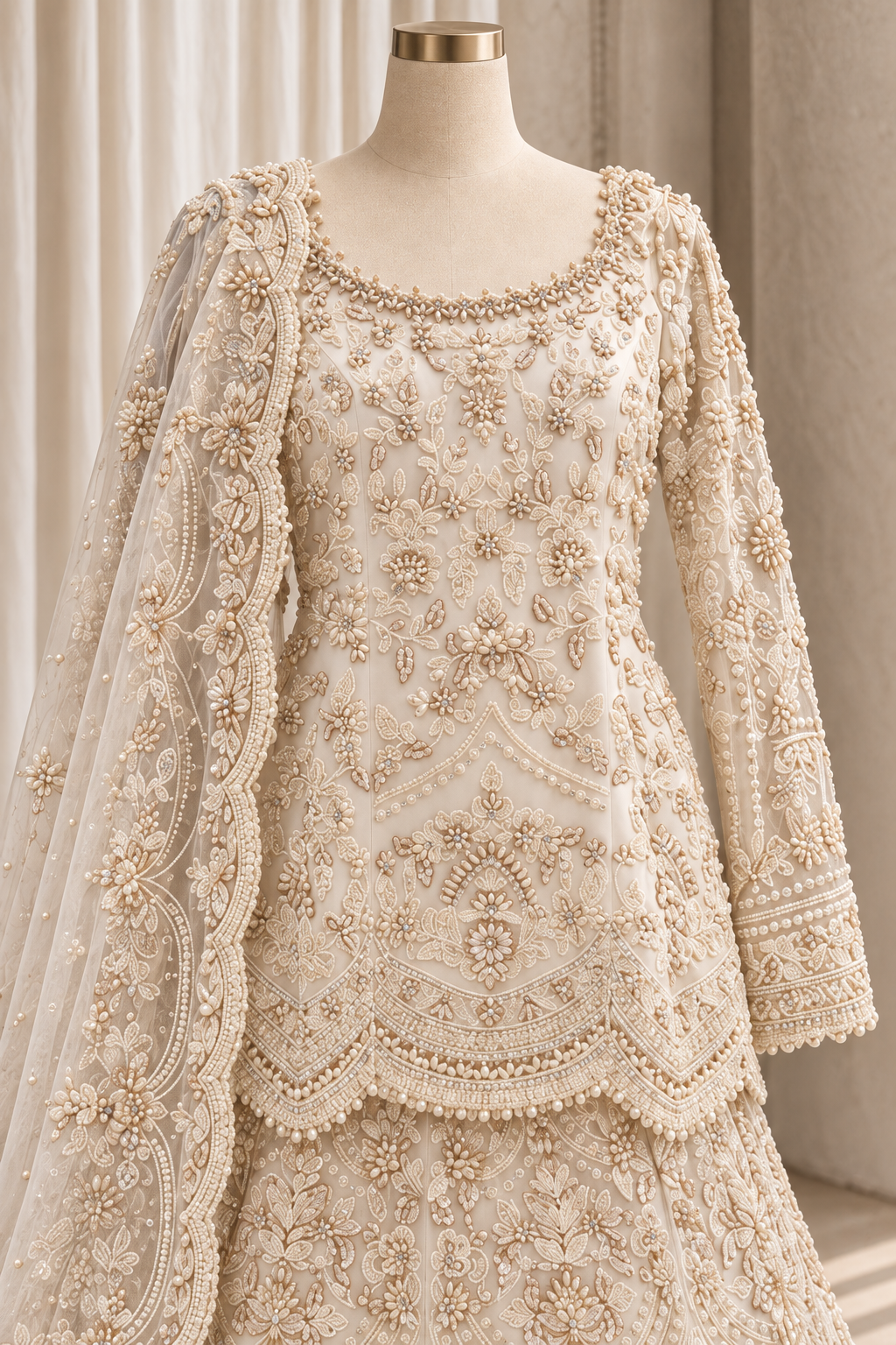 Superb Soft Net Fabric and Ivory Color With Pearl Work Lehenga Choli
