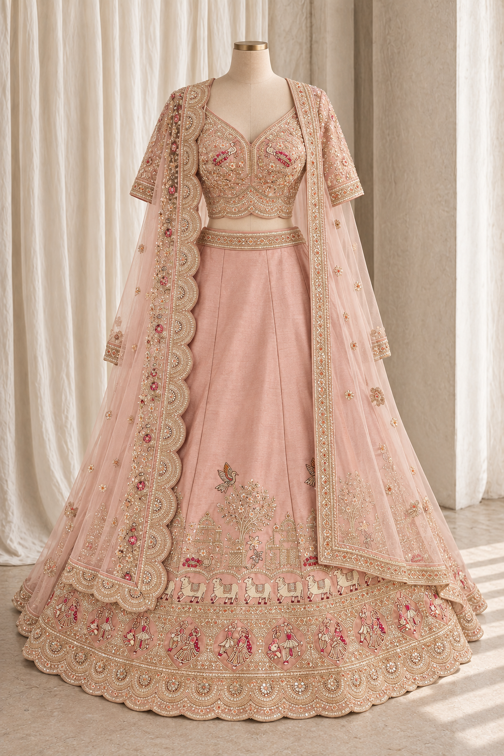 Intricate Raw Silk Fabric and Pink Color With Cutdana Work Lehenga Choli