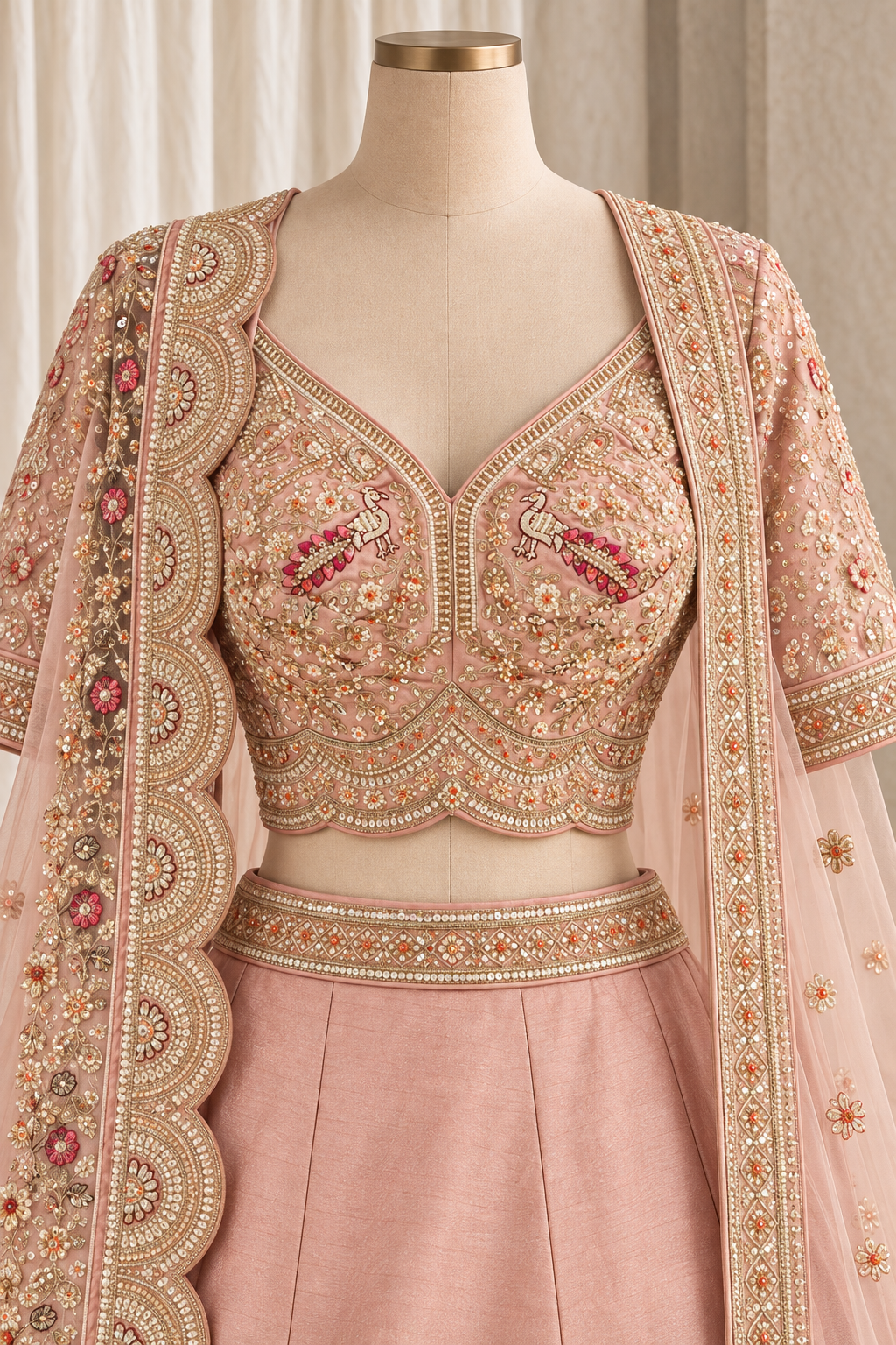 Intricate Raw Silk Fabric and Pink Color With Cutdana Work Lehenga Choli