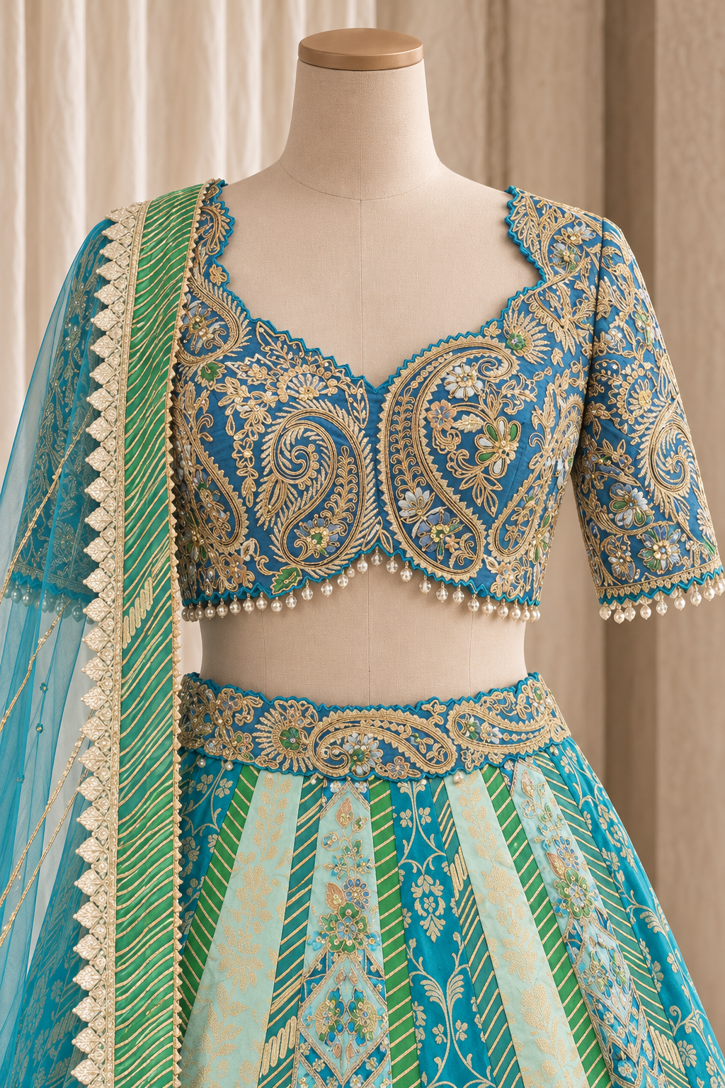 Fabulous Banarasi Silk Fabric and Sea Green Color With Weaving Work Lehenga Choli