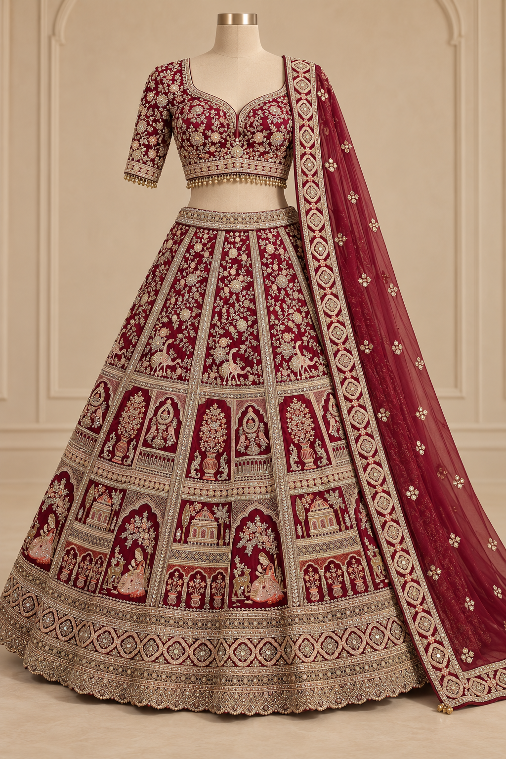 Lovesome Raw Silk Fabric and Maroon Color With Zardozi Work Bridal Lehenga Choli