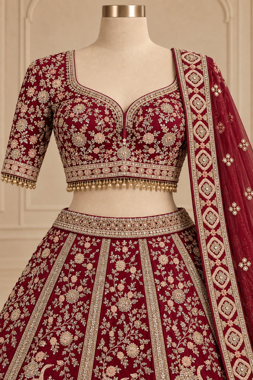 Lovesome Raw Silk Fabric and Maroon Color With Zardozi Work Bridal Lehenga Choli