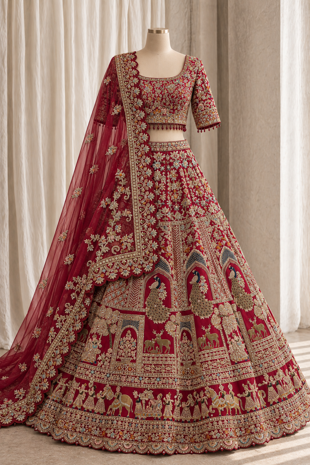 Appealing Raw Silk Fabric and Maroon Color With Zardozi Work Bridal Lehenga Choli