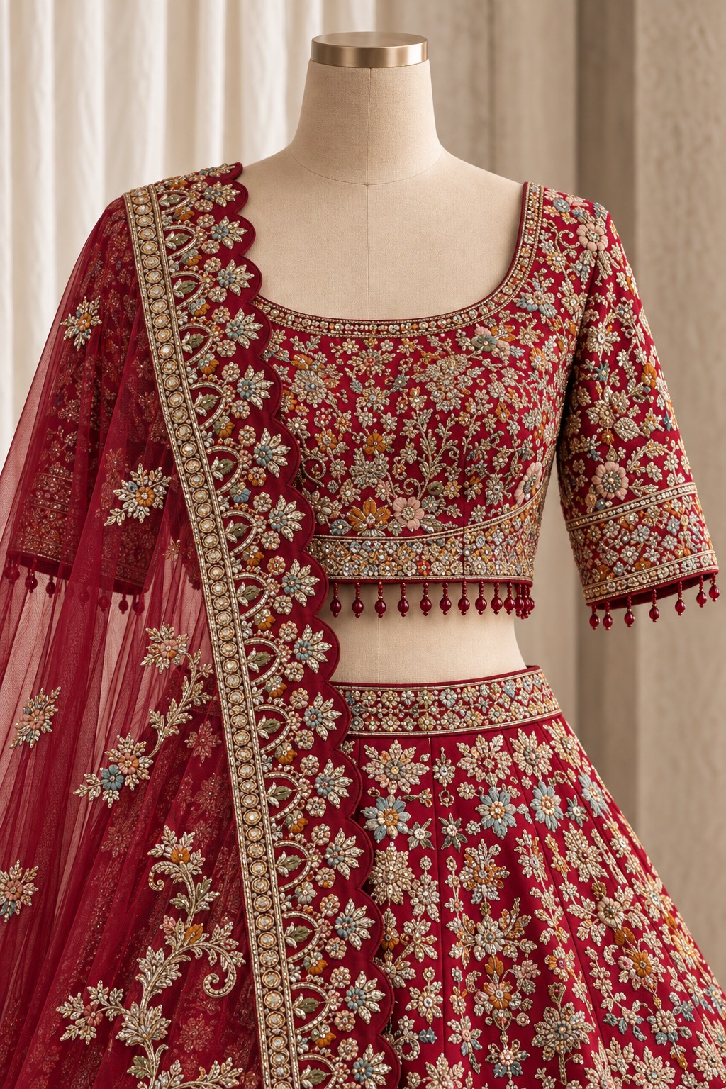 Appealing Raw Silk Fabric and Maroon Color With Zardozi Work Bridal Lehenga Choli