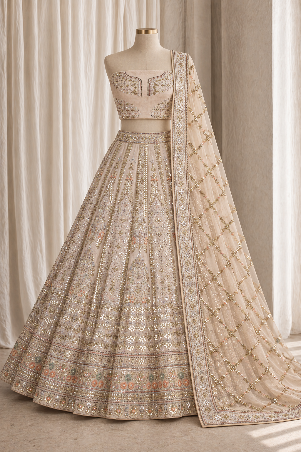 Incredible Raw Silk Fabric and Beige Color With Gota Patti With Zardozi Work Lehenga Choli