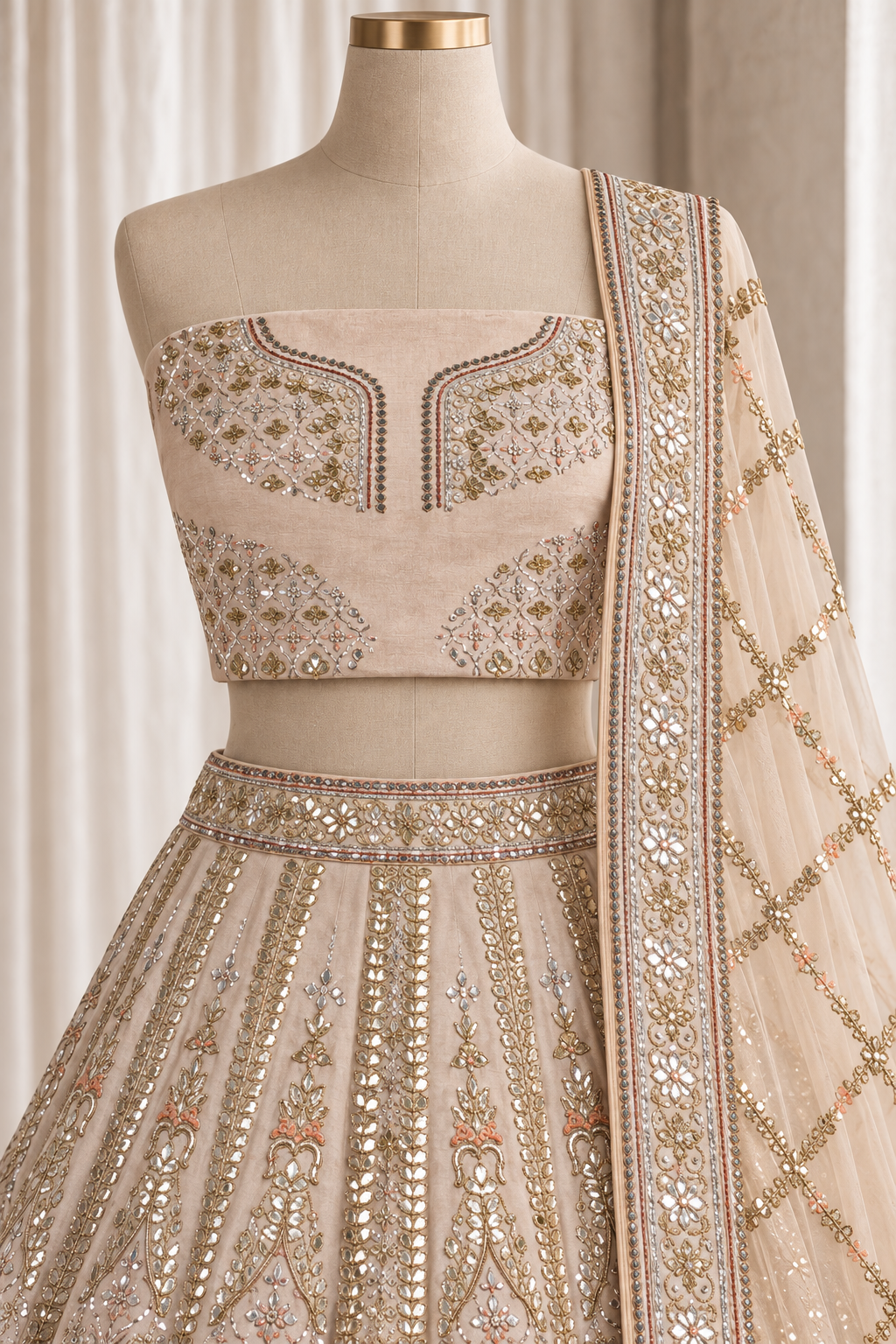 Incredible Raw Silk Fabric and Beige Color With Gota Patti With Zardozi Work Lehenga Choli
