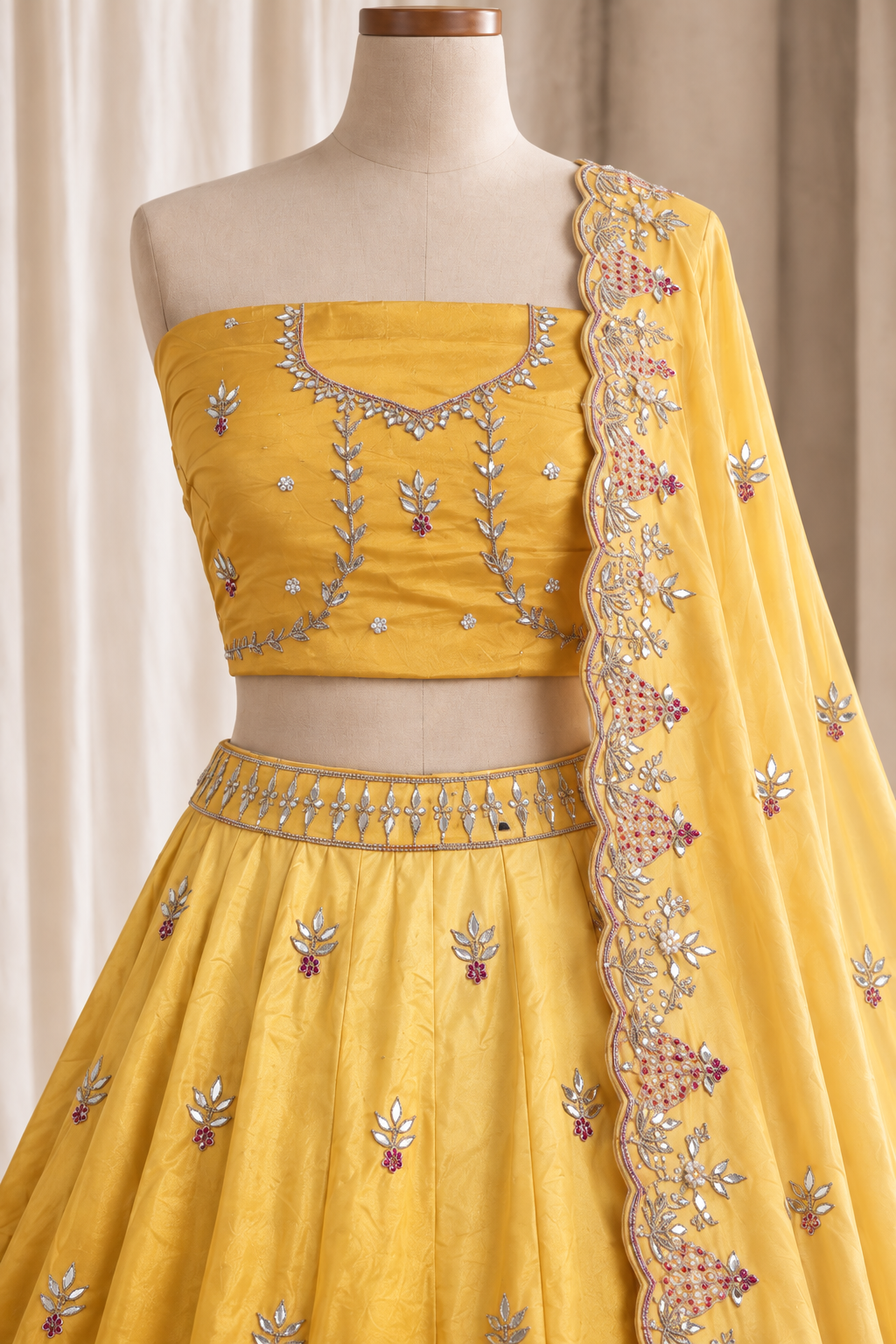 Divine Tissue Silk Fabric and Lemmon Yellow Ombre Shades Color With Gota Patti Work Lehenga Choli