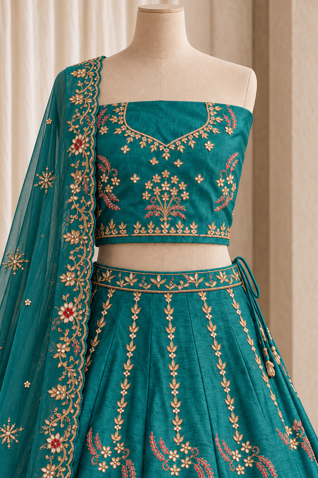 Elegant Raw Silk Fabric and Rama Color With Gota Patti Work Lehenga Choli