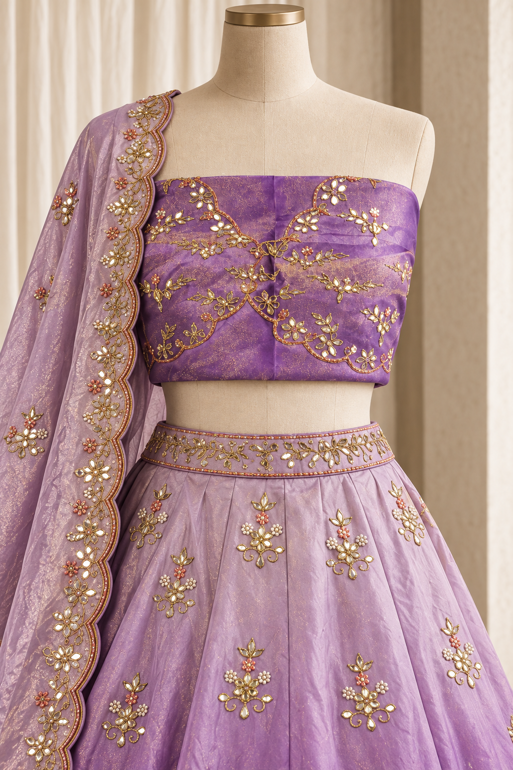 Adorable Tissue Silk Fabric and Lavender Color With Gota Patti Work Lehenga Choli