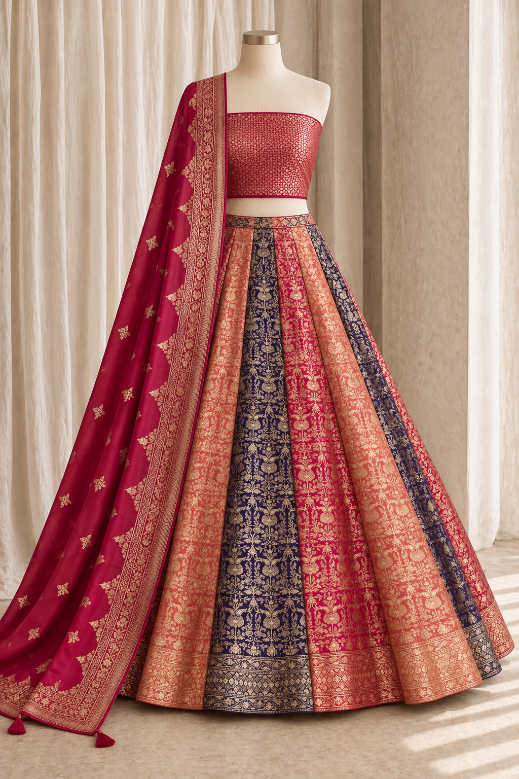 Spinning Banarasi Silk Fabric and Melty Color With Weaving Print Work Lehenga Choli