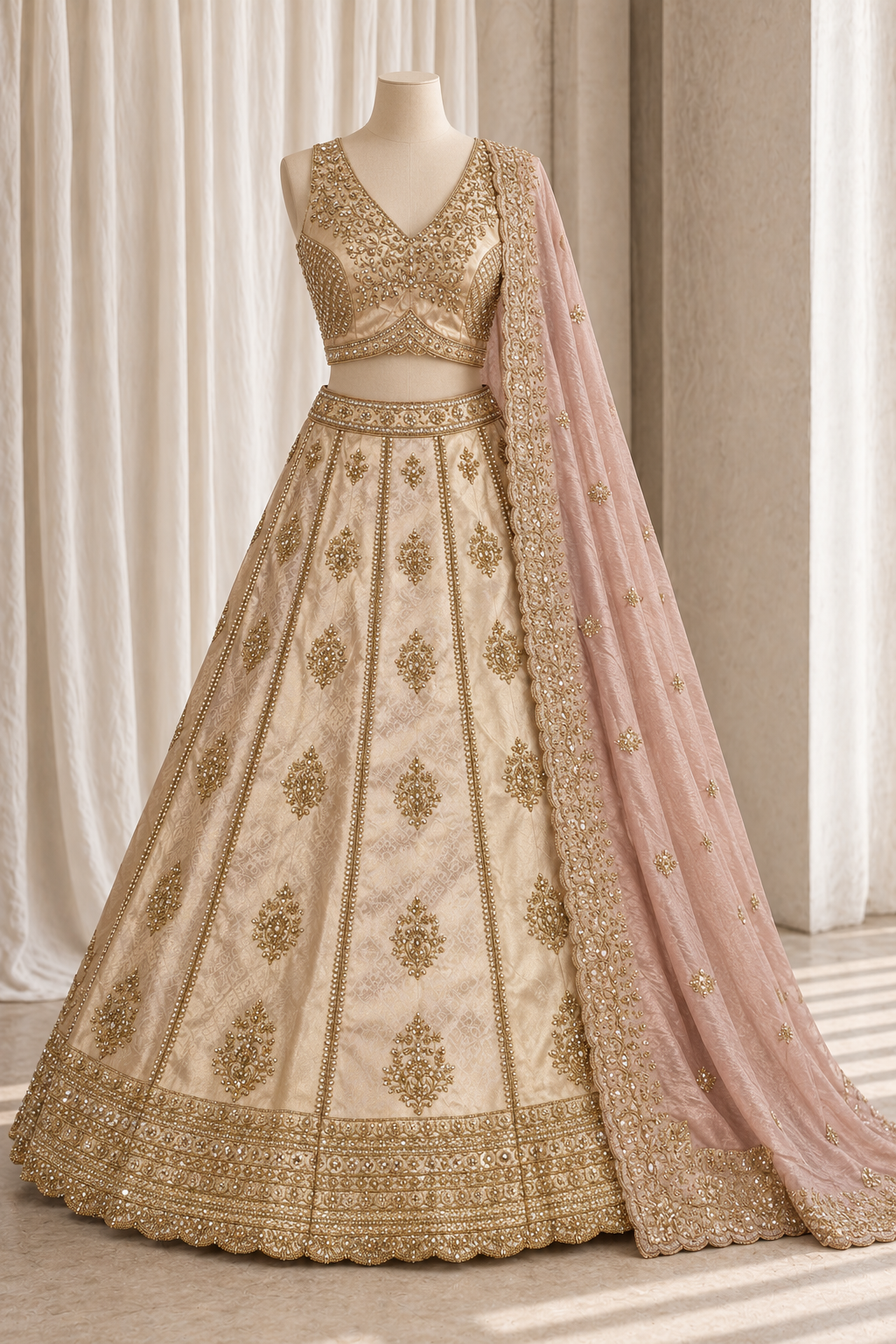 Galaxies Banarasi Tissue Silk Fabric and Pink Color With Cutdana Work Lehenga Choli