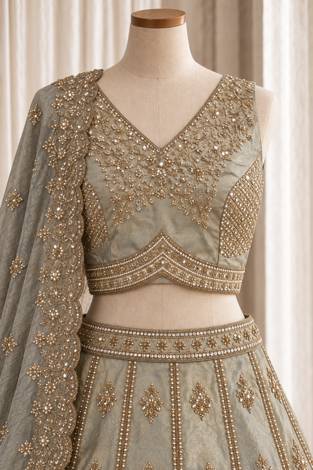 Exceptional Banarasi Tissue Silk Fabric and Pastel Green Color With Cutdana Work Lehenga Choli