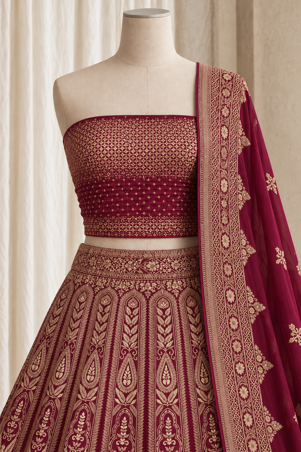 Paradise Banarasi Silk Fabric and Wine Color With Weaving Print Work Lehenga Choli