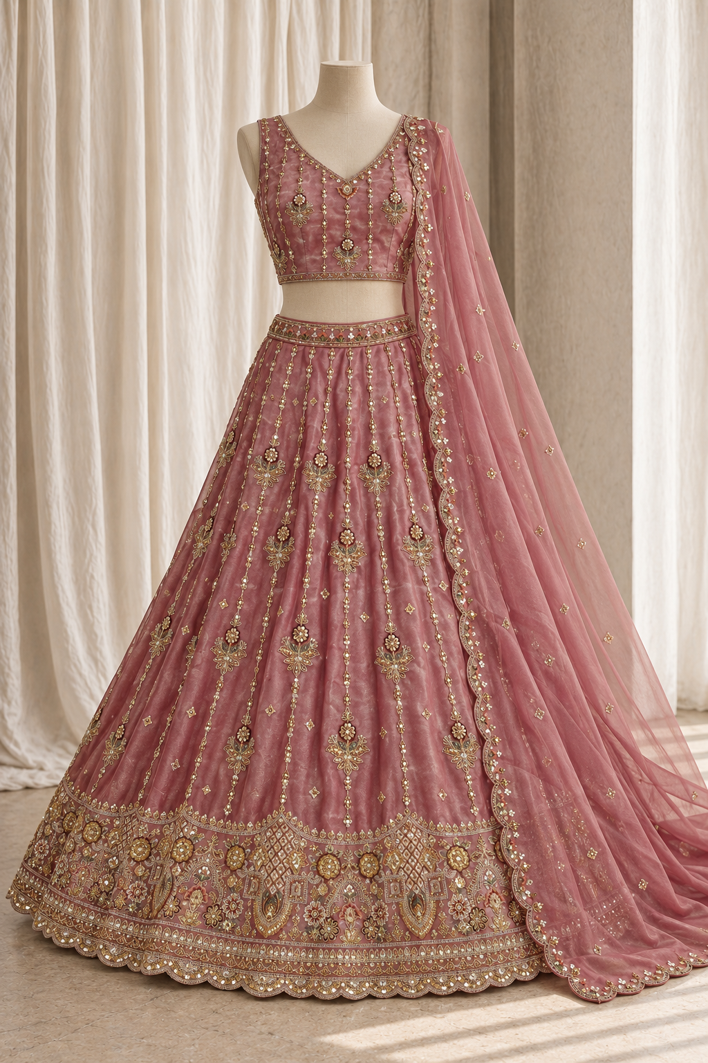 magical Organza Silk Fabric and Fuchsia Pink Color With Cutdana Work Lehenga Choli