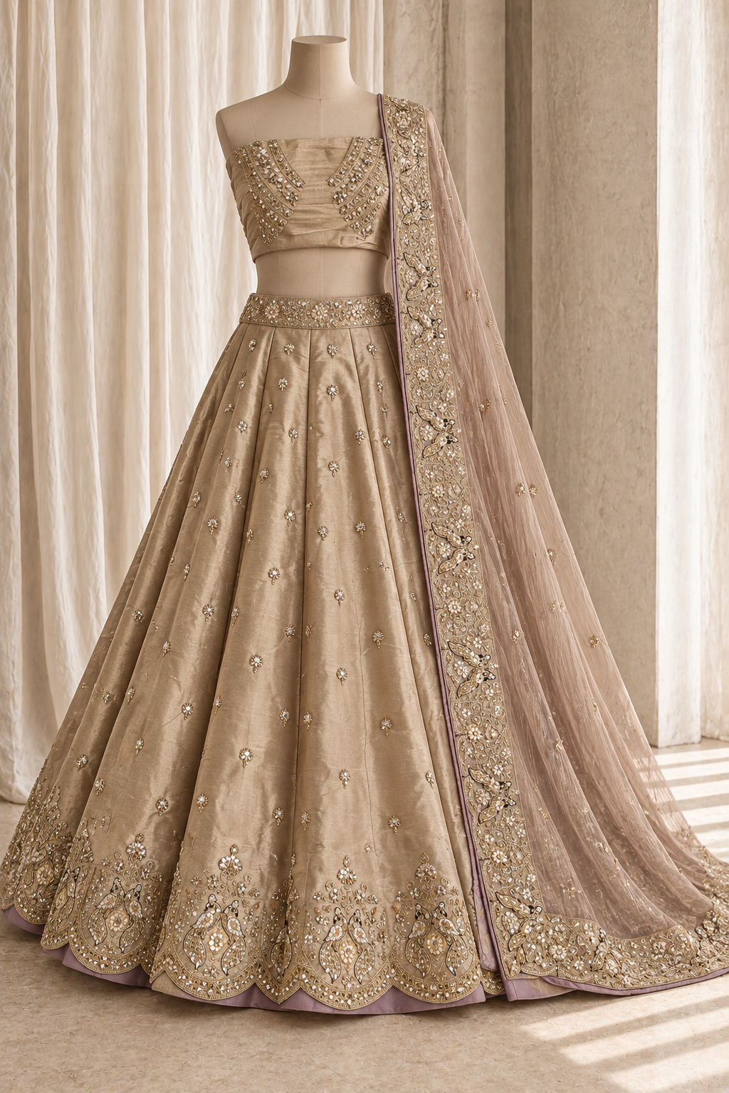 Compliment Shimmer Silk Fabric and Gold Color With Kasab Thread Work Lehenga Choli