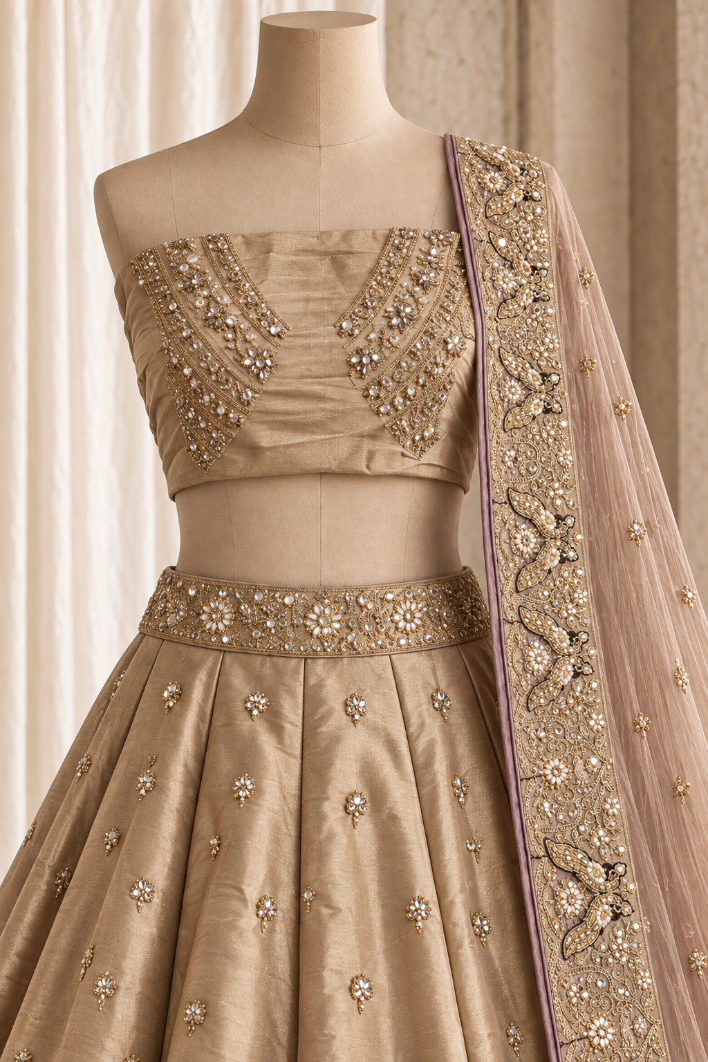 Compliment Shimmer Silk Fabric and Gold Color With Kasab Thread Work Lehenga Choli