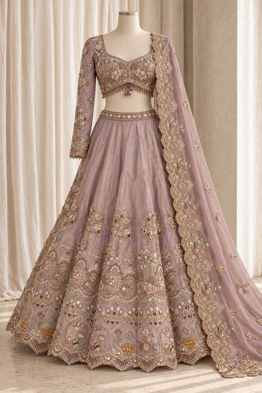 Pleasant Tissue Silk Fabric and Pink Color With Cutdana Work Lehenga Choli