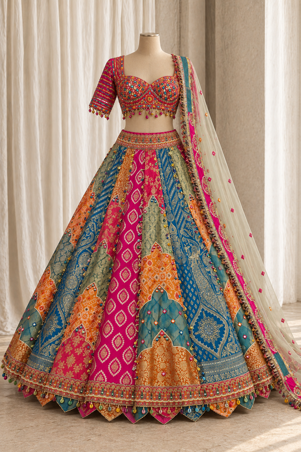 Desirable Banarasi Silk Fabric and Rani Color With Weaving Print Work Lehenga Choli