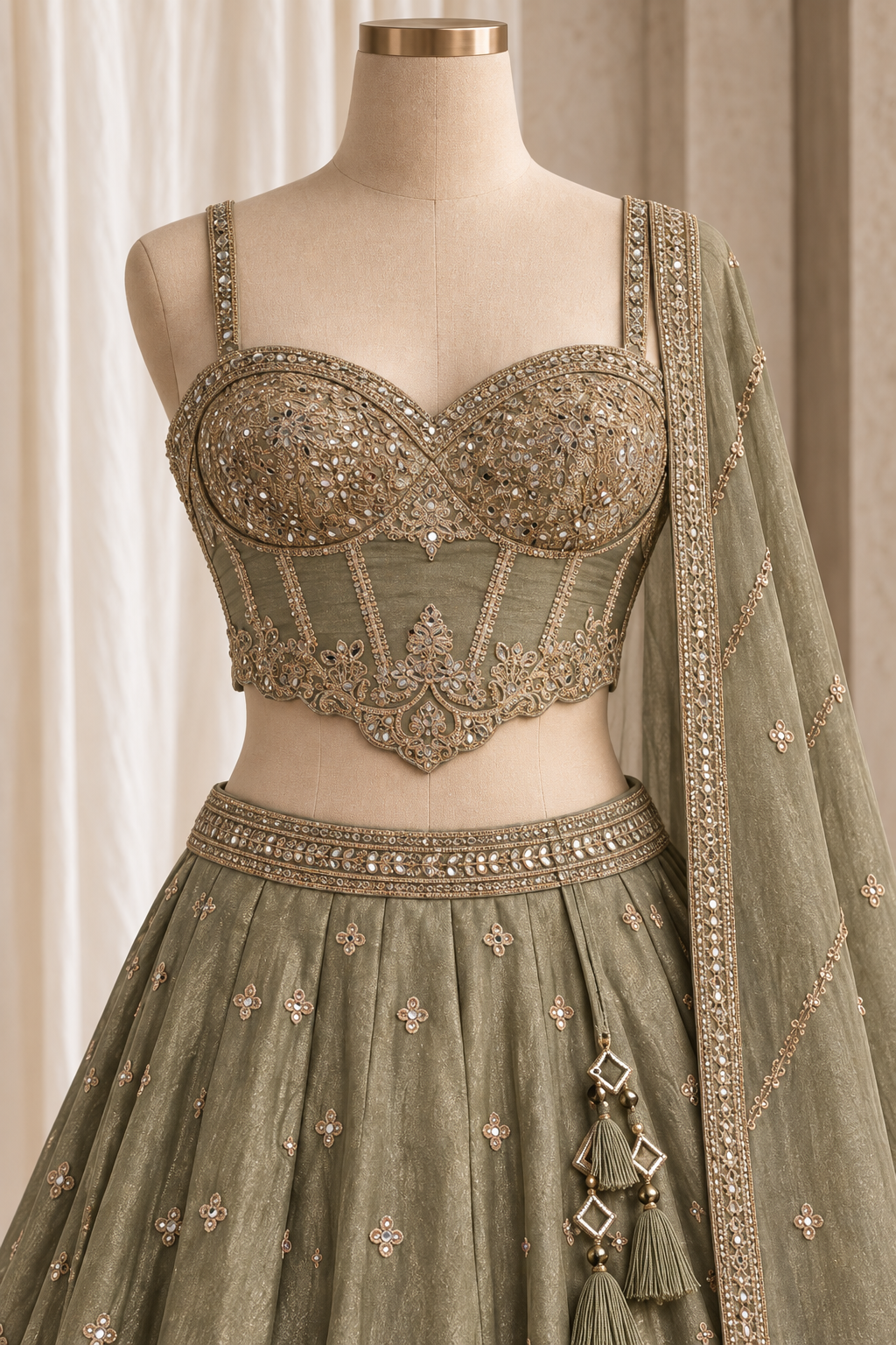 Exquisite Organza Fabric and Pastel Green Color With Mirror Work Lehenga Choli