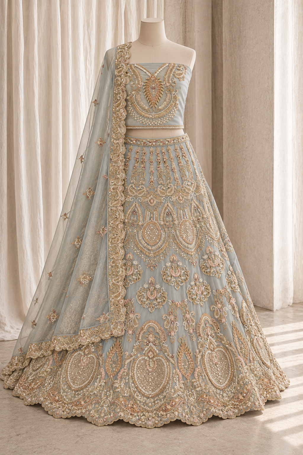 Glamorous Organza Silk Fabric and Pastel Green Color With Cutdana Work Lehenga Choli