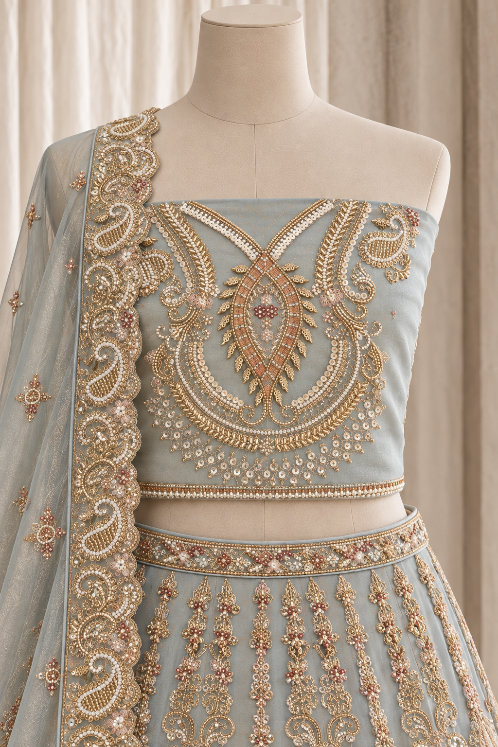 Glamorous Organza Silk Fabric and Pastel Green Color With Cutdana Work Lehenga Choli
