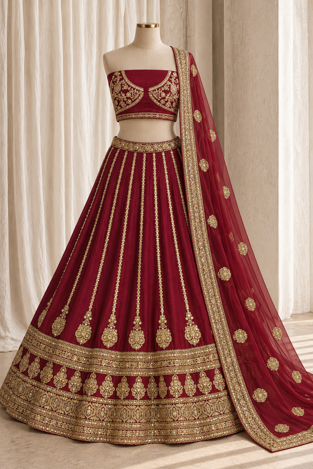 Presentable Raw Silk Fabric and Maroon Color With Zari Work Lehenga Choli