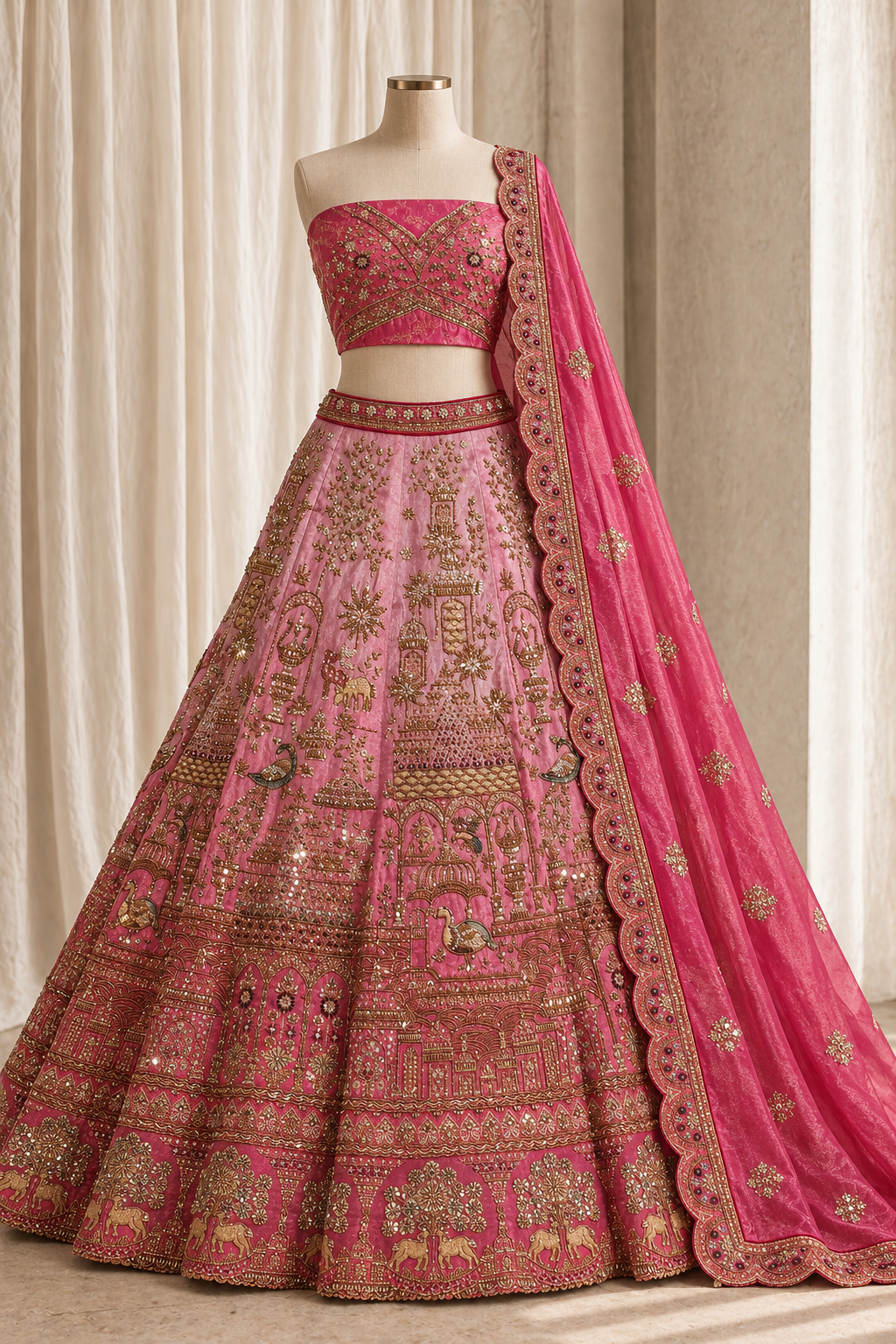 Lovesome Raw Silk Fabric and Light & Dark Pink Color With Cutdana Work Lehenga Choli