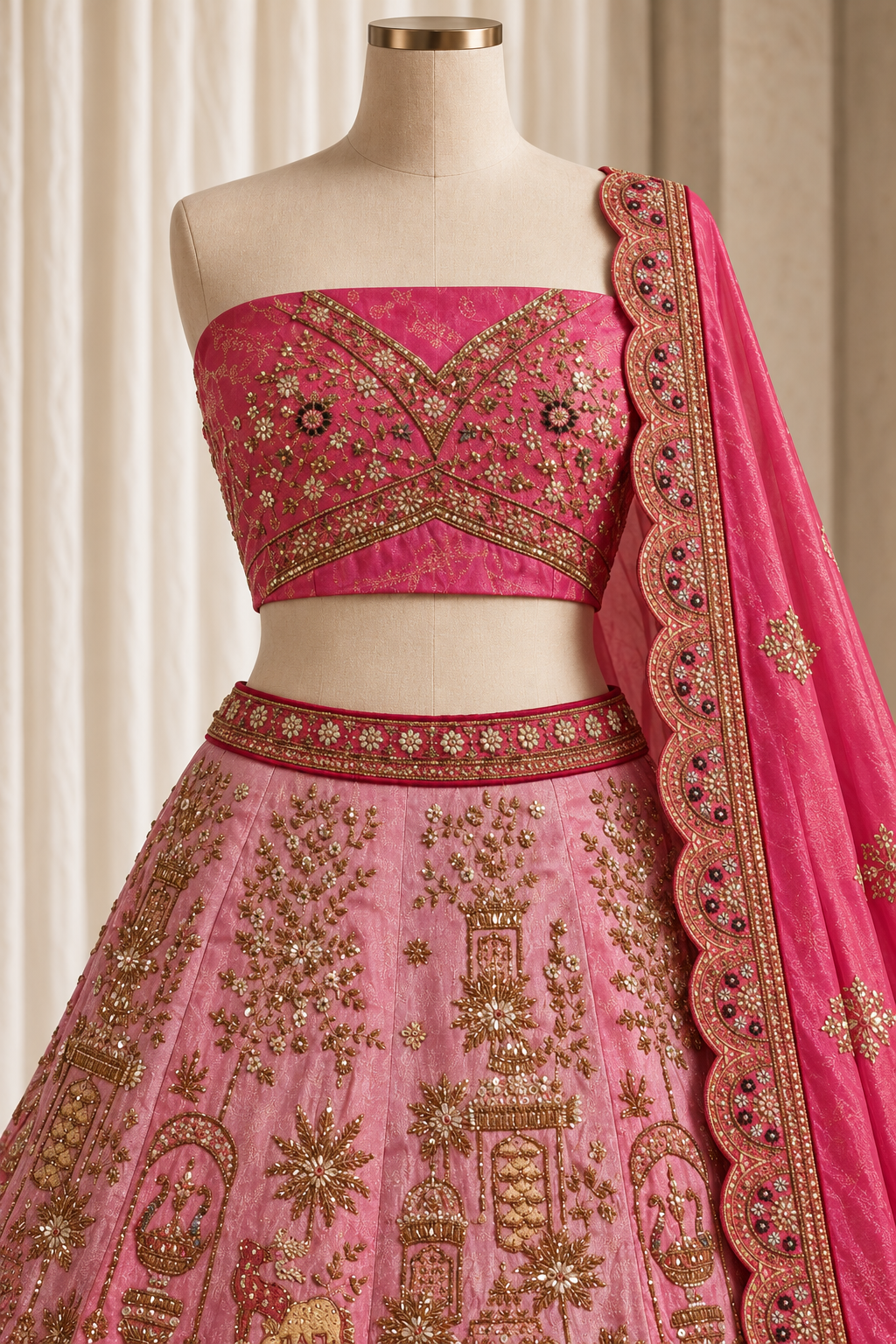 Lovesome Raw Silk Fabric and Light & Dark Pink Color With Cutdana Work Lehenga Choli