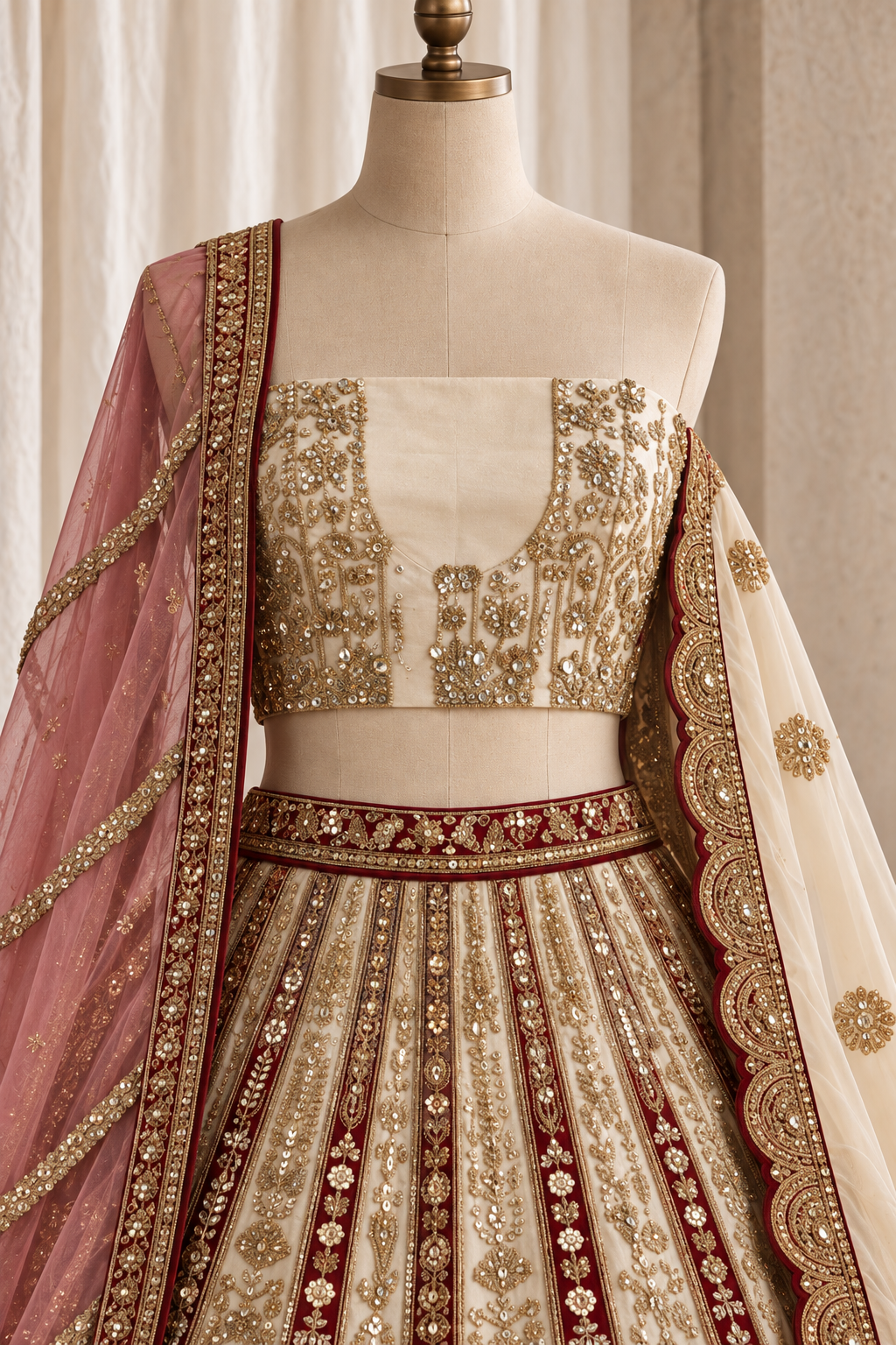 Exquisite Raw Silk Fabric and Beige And Maroon Color With Zari Kasab Work Lehenga Choli