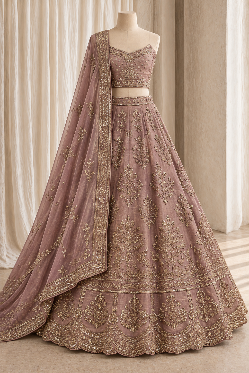Perfect Tissue Silk Fabric and Mauve Pink Color With Zardozi Sequins Work Lehenga Choli