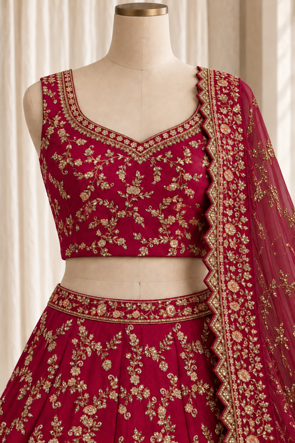 Good-looking Dupion Silk Fabric and Maroon Color With Zardozi Sequins Work Lehenga Choli
