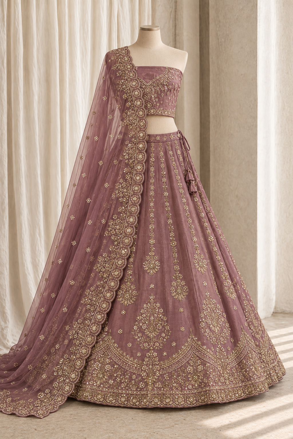 Classy Tissue Silk Fabric and Mauve Pink Color With Zardozi Work Lehenga Choli