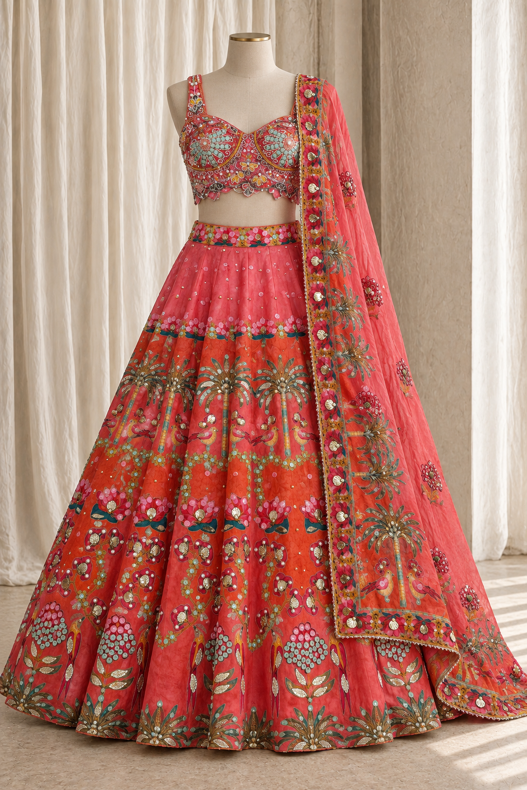 Superb Crepe Silk Fabric and Pink Color With Sequins Work PDP Style Lehenga Choli