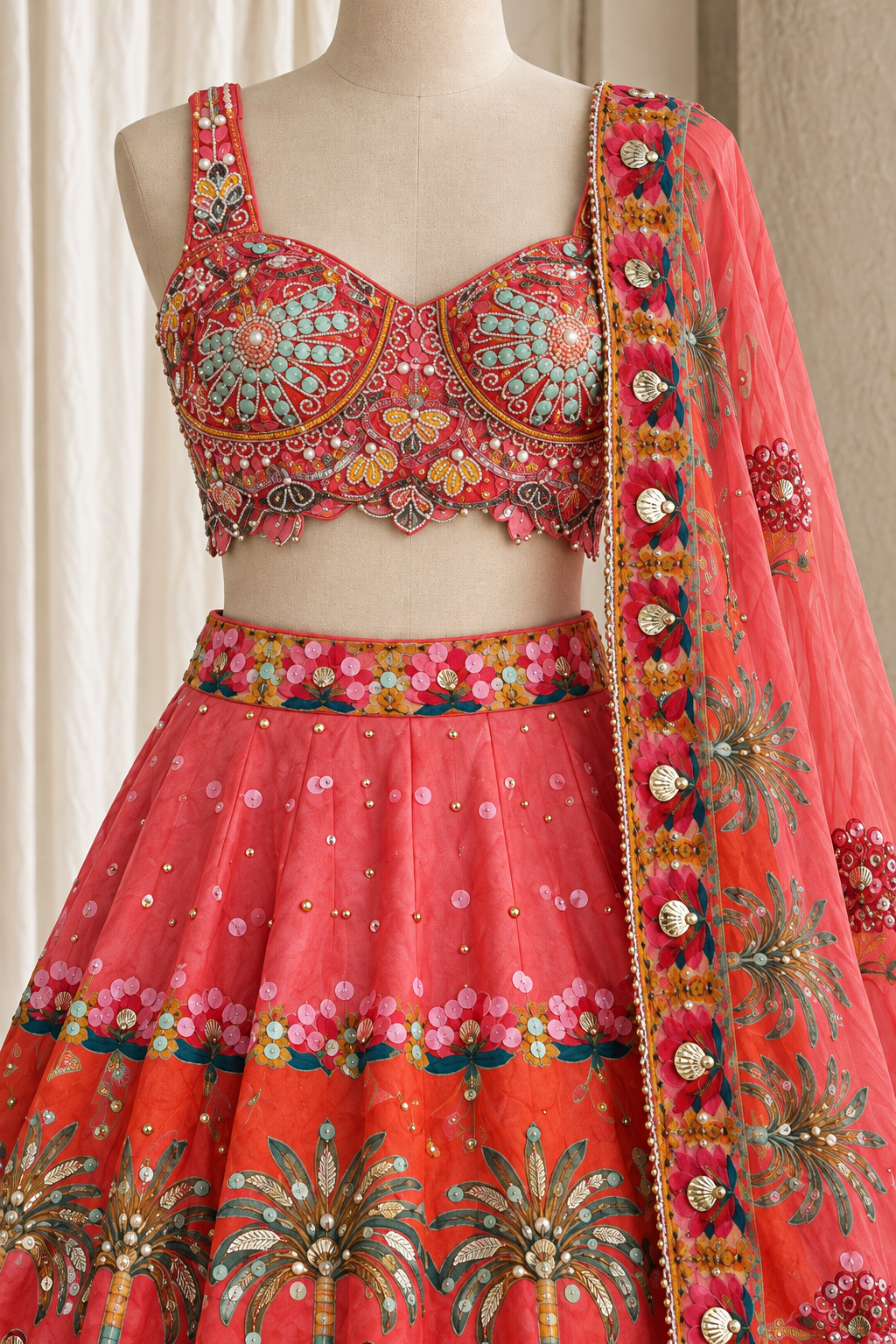 Superb Crepe Silk Fabric and Pink Color With Sequins Work PDP Style Lehenga Choli