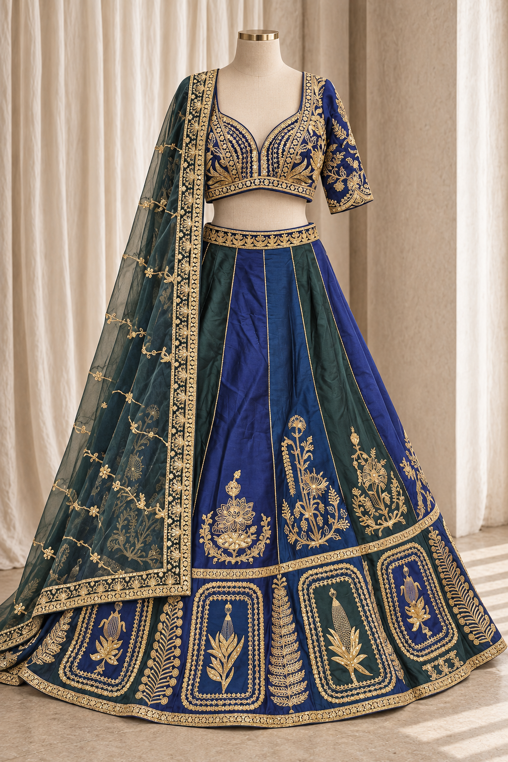 Good-looking Taffeta Silk Fabric and Green Color With Kasab Embroidery Work Lehenga Choli