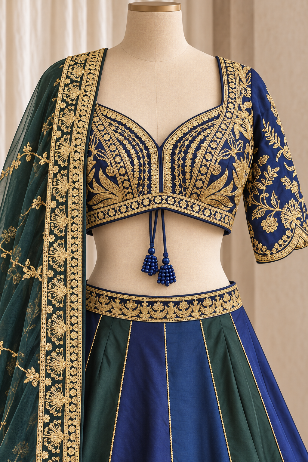Good-looking Taffeta Silk Fabric and Green Color With Kasab Embroidery Work Lehenga Choli