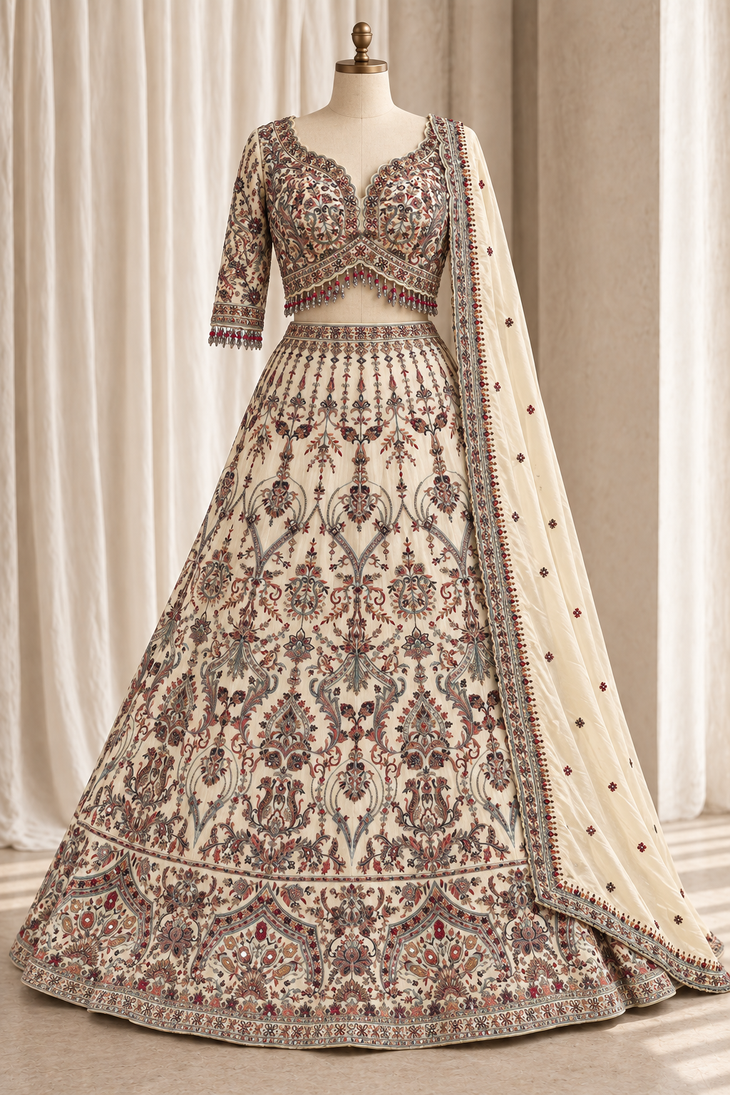 Delightful Tissue Fabric and Beige Color With Resham Embroidery Work Lehenga Choli