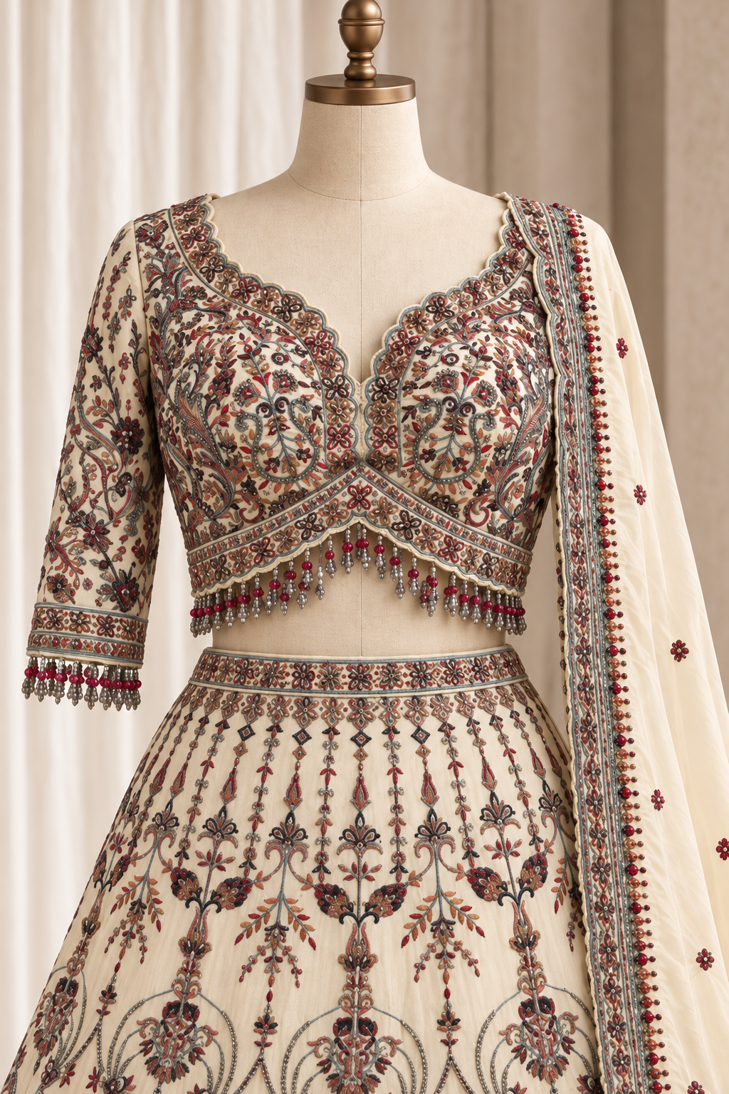 Delightful Tissue Fabric and Beige Color With Resham Embroidery Work Lehenga Choli